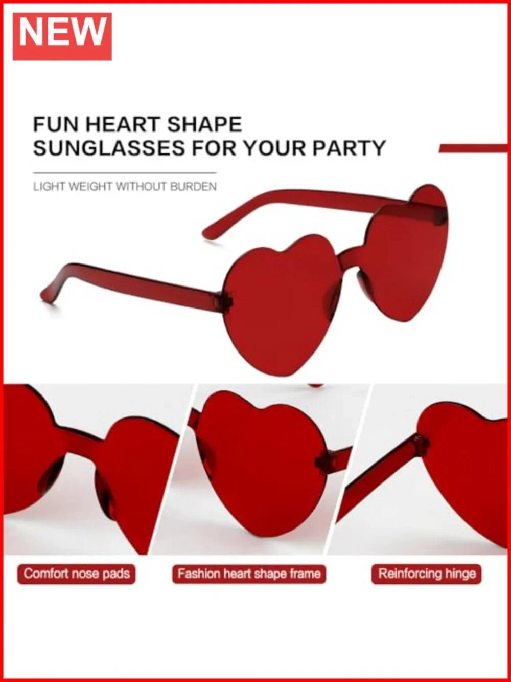 2 Pairs Heart Shaped Sunglasses Rimless Plastic Novelty Shades Party Favors